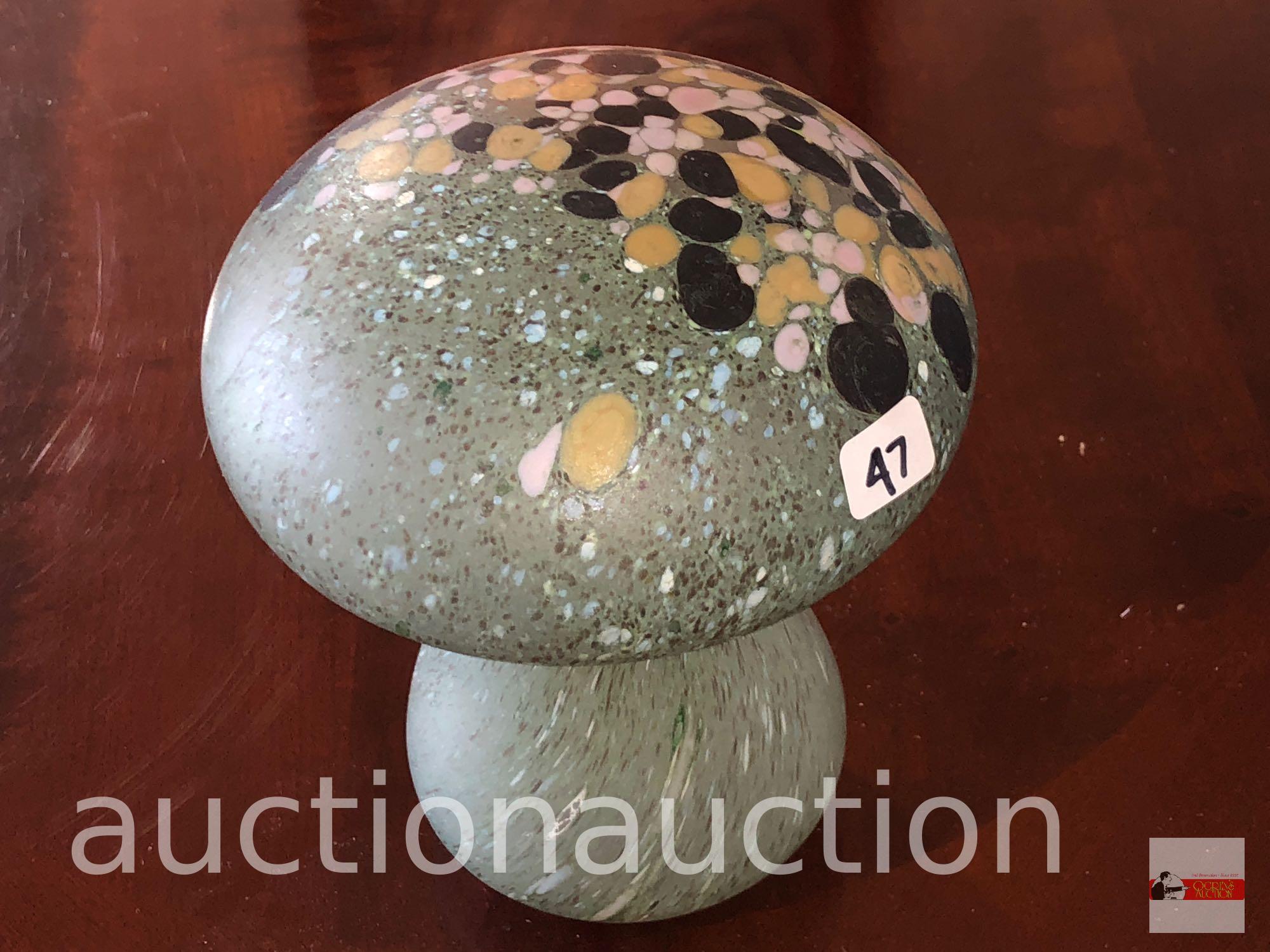 Art glass - Handmade Boda mushroom paperweight, Sweden, 5"wx6"h