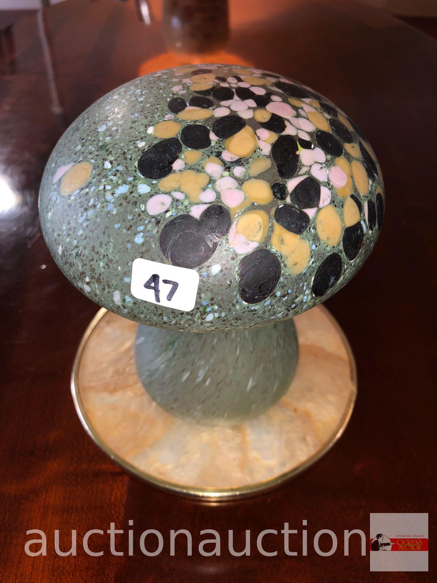 Art glass - Handmade Boda mushroom paperweight, Sweden, 5"wx6"h