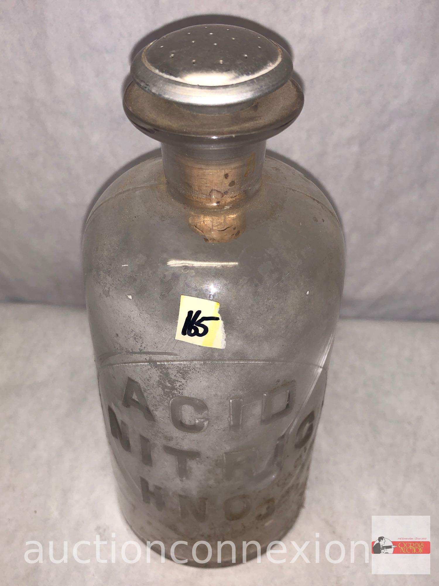 Bottle - vintage Acid Nitrate HNO3 bottle with lid