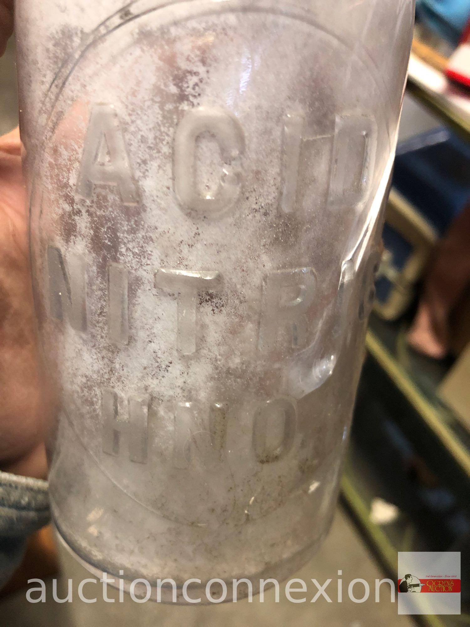 Bottle - vintage Acid Nitrate HNO3 bottle with lid