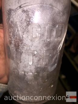 Bottle - vintage Acid Nitrate HNO3 bottle with lid