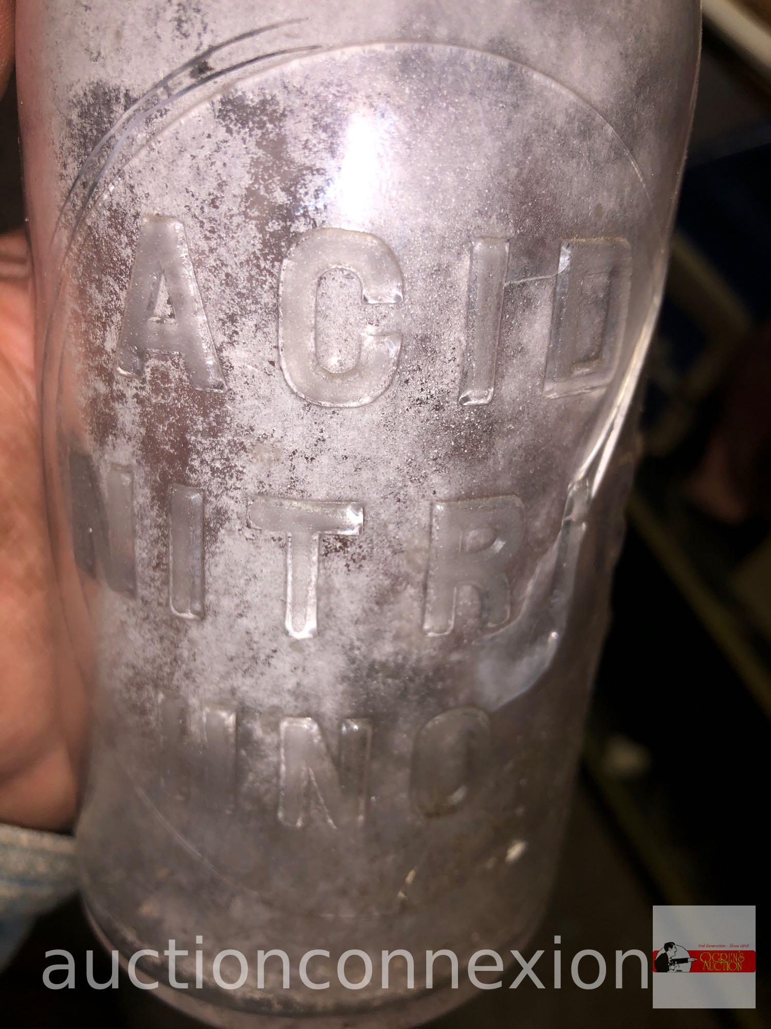 Bottle - vintage Acid Nitrate HNO3 bottle with lid