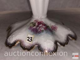 Ornate Austria porcelain pedestal serving dish, ruffled rim, floral motif