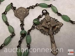 Religious - Rosary, green beads and crucifix plus pendant