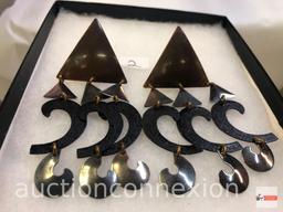 Jewelry - Pr. Earrings, lg. 4" clip on, designer marked, M. Baer Acc. S. F.