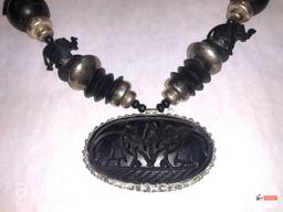 Jewelry - Necklace with matching earrings, lg. carved wooden