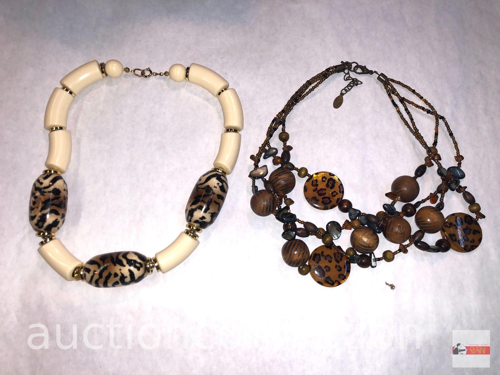 Jewelry - 2 Necklaces, signed, faux turtle shell and beaded & African animal beaded