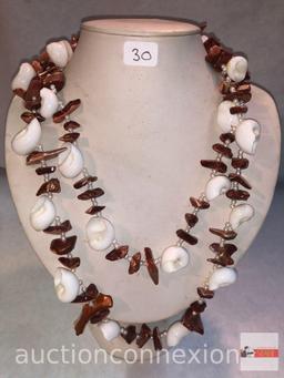 Jewelry - Necklace, lg. Long shell, semi precious stone, simulated pearls