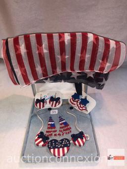 Jewelry - USA necklace, 3 pr. earrings and flag scarf