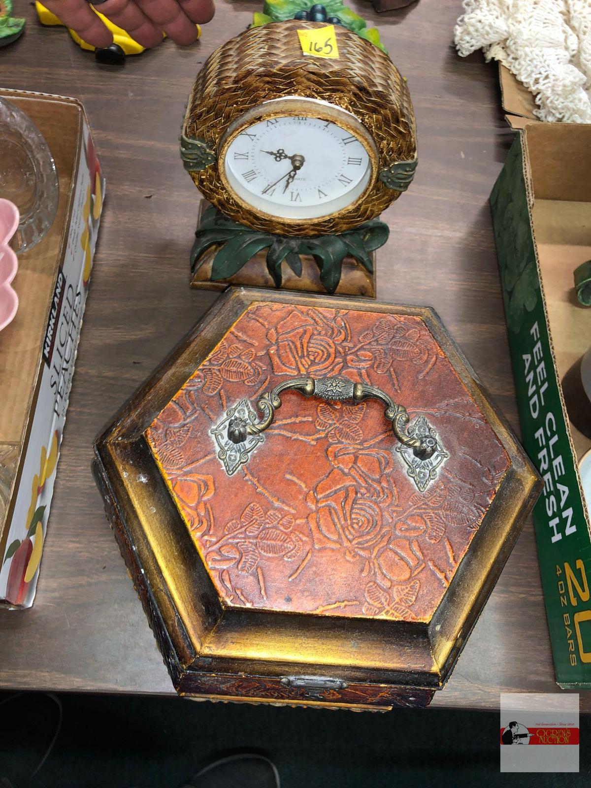 Vanity decor - Pineapple clock, hexagon storage box