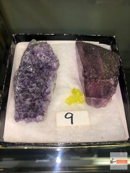 Quartz Crystal - 3 - 2 purple amethyst, 3"x1.5" & 2.5"x1.5" and small yellow quartz