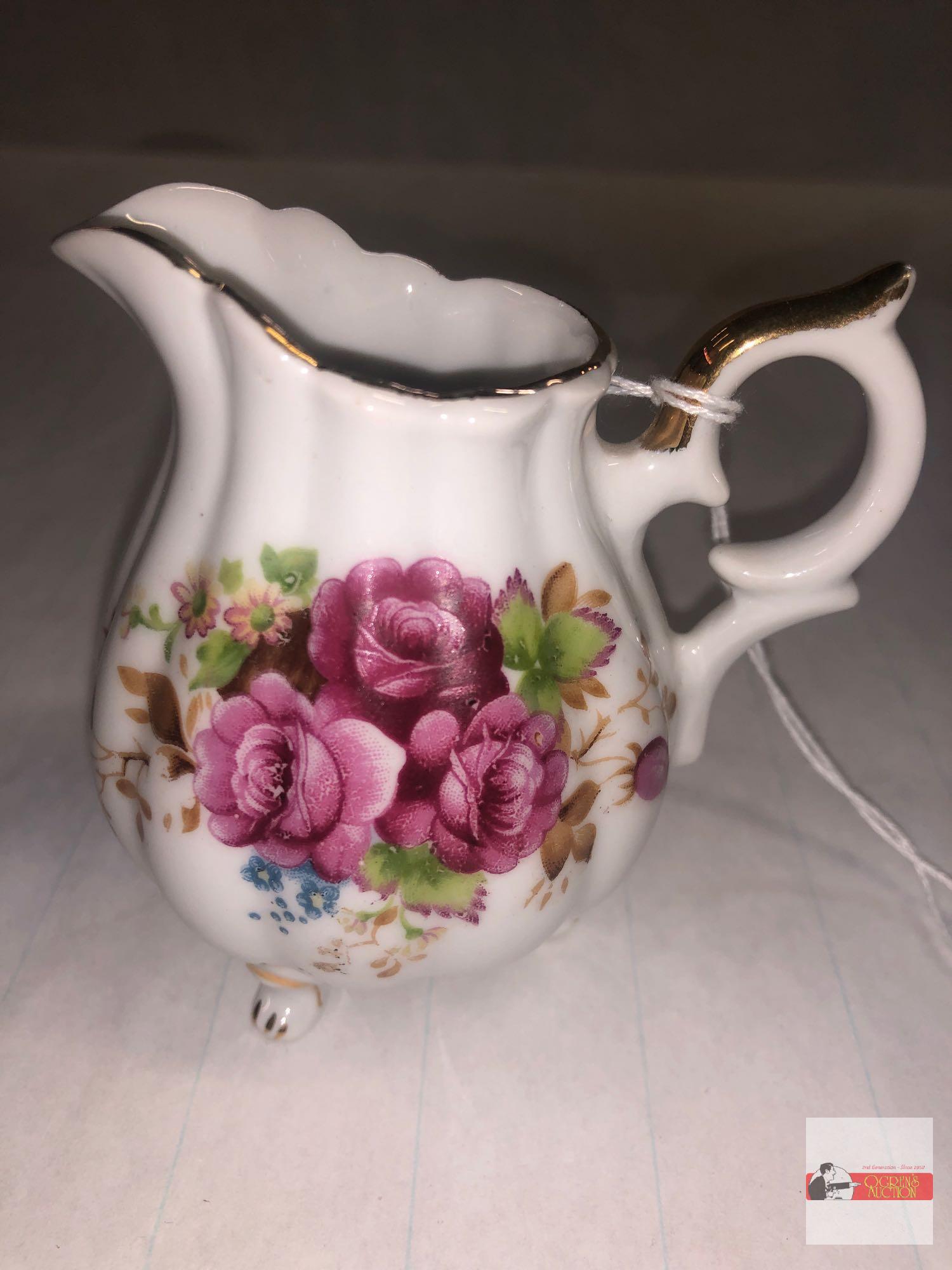 China - 3 - Godinger triple server 15.5"wx4.75"w, Double leaf server 6.25"wx7"w, creamer 3.5"h