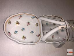 China - 3 - Godinger triple server 15.5"wx4.75"w, Double leaf server 6.25"wx7"w, creamer 3.5"h