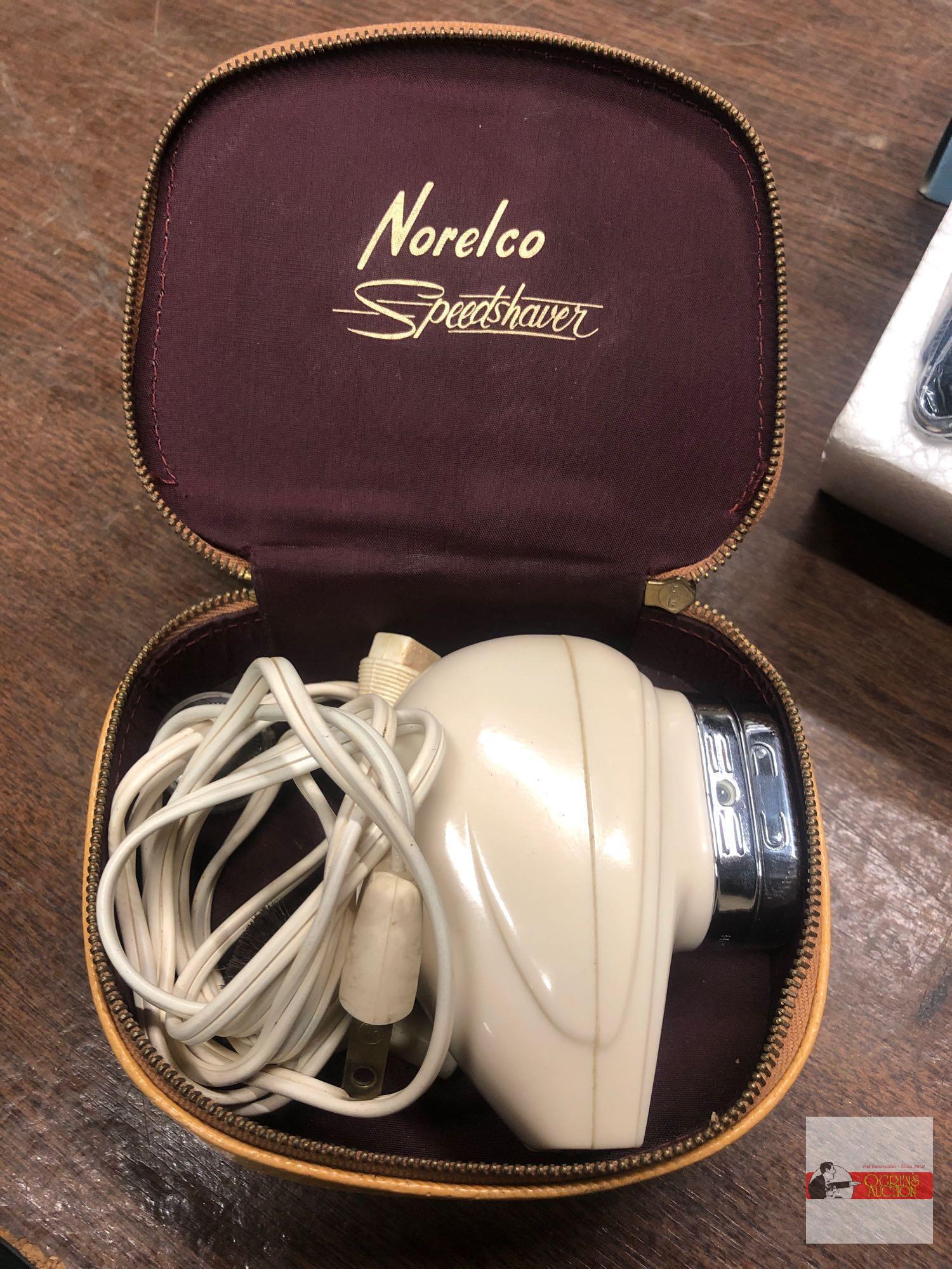 Vintage Norelco Electric Speedshaver in case & Health Team electronic Self taking Blood Pressure Kit