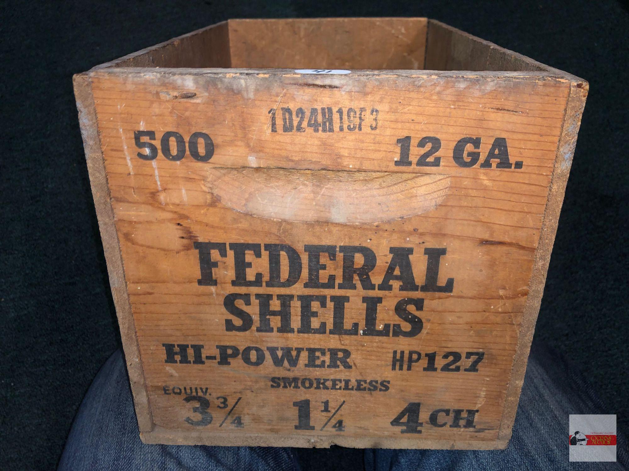 Wooden Ammo Box, "Federal Shells" 15"dx9"wx9"h