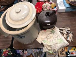 Crocks - #4 Garden City with married lid and Brown jug and wooden clothes pins