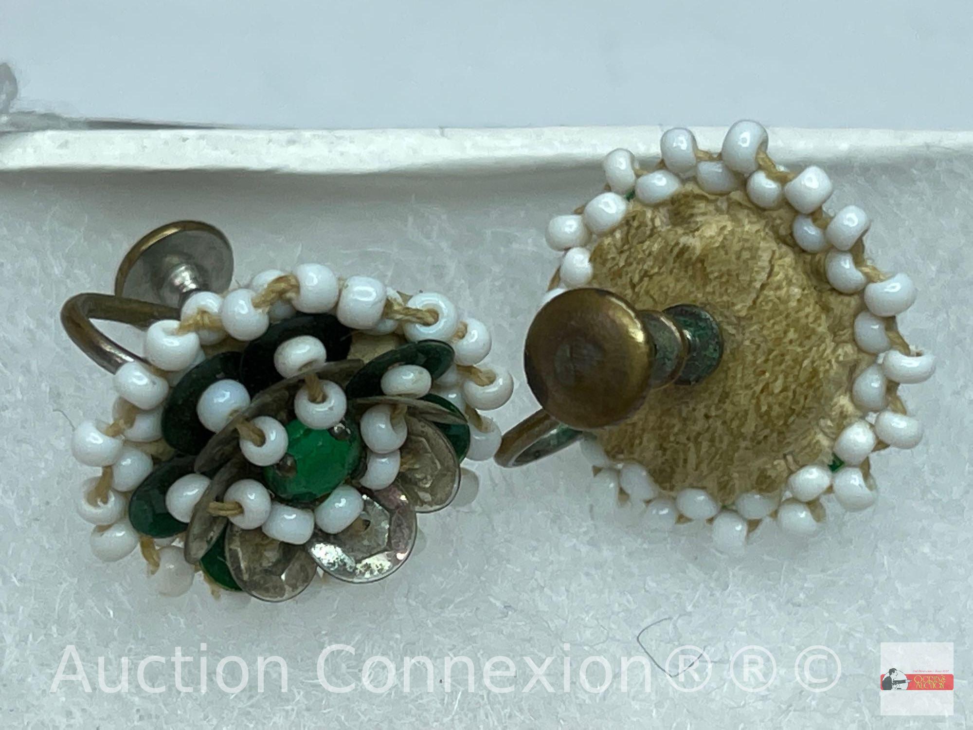 Jewelry - Earrings and ring, 2 pr. earrings (bear & flower) and 1 Spirit bear Indian Folklore ring