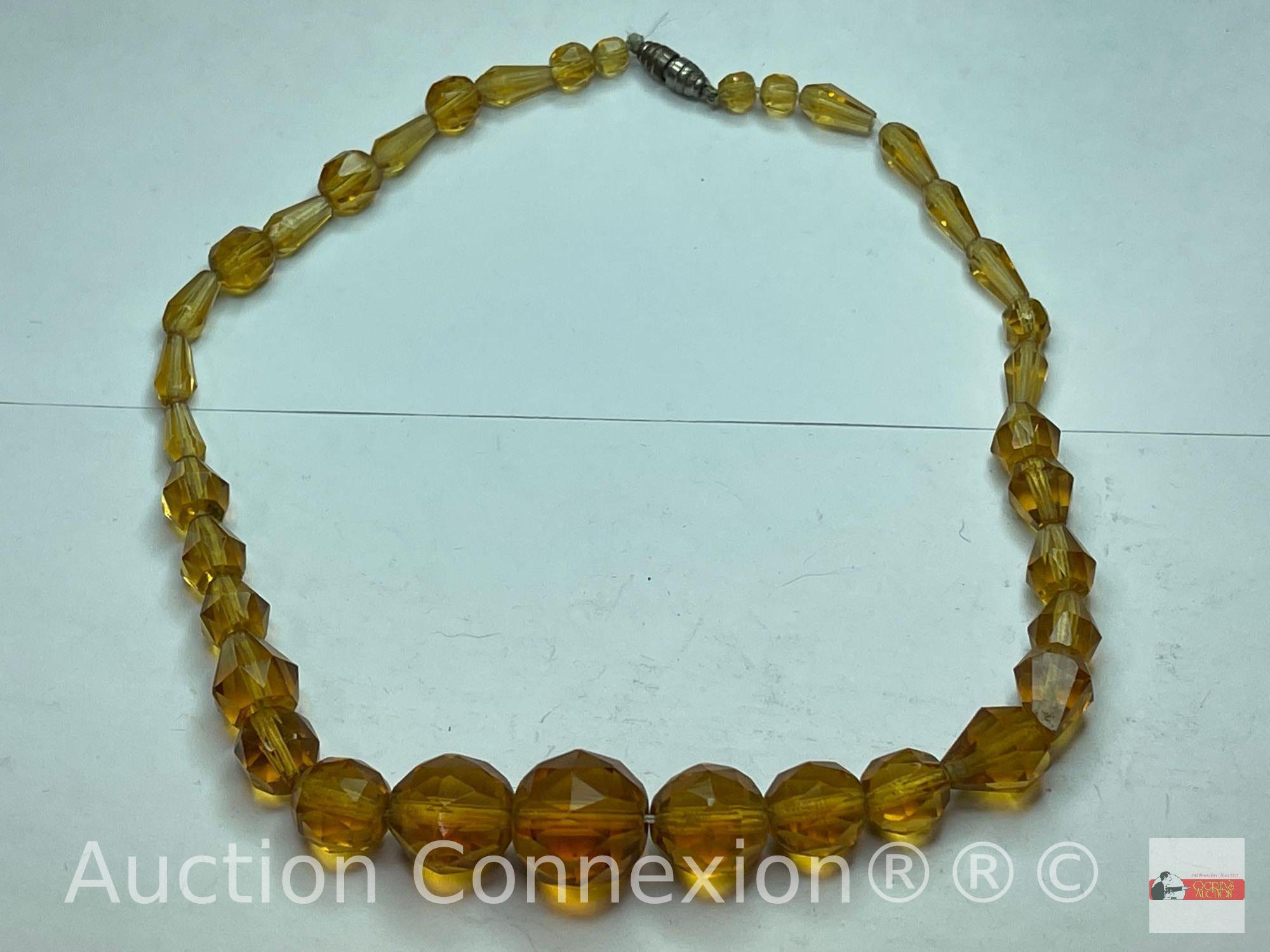 Jewelry - Necklace, 7" Victorian amber glass beaded necklace