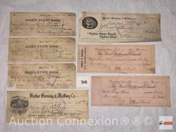 Ephemera - vintage late 1800's Utah checks, Becker Brewing & Malting