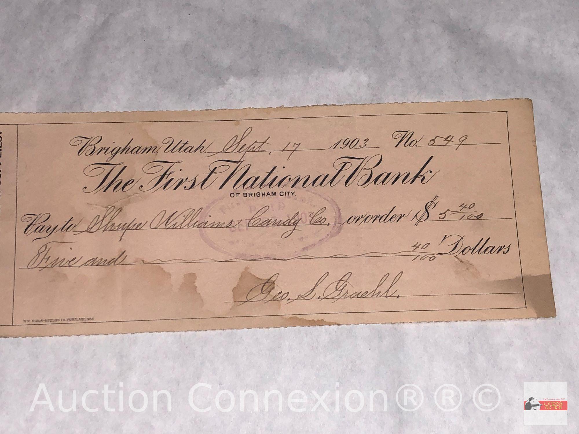 Ephemera - vintage late 1800's Utah checks, Becker Brewing & Malting