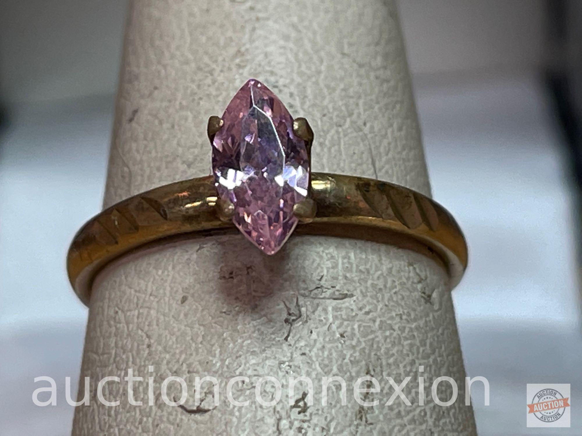 Jewelry - Ring, Marked 14k gold (don't believe it is gold), sz 6.25 with pink stone