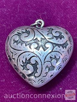Jewelry - Pendant, puff heart 1"h, sterling