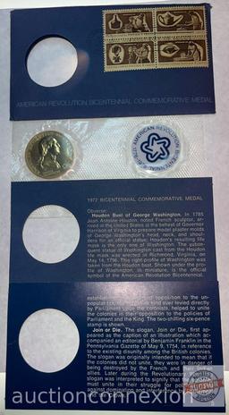 Coins - First Day Issue 1972 American Revolution Bicentennial commemorative coin & token w/stamps