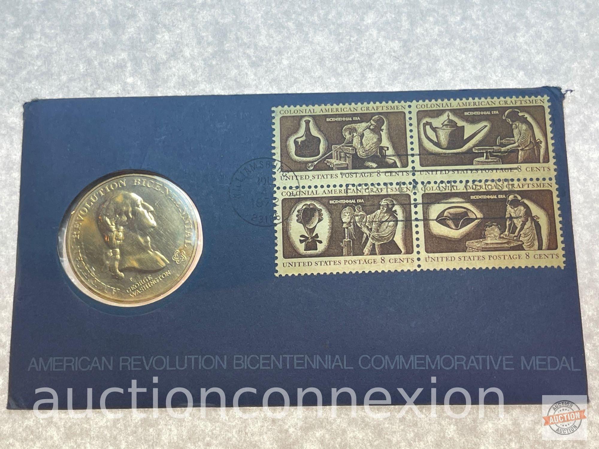 Coins - First Day Issue 1972 American Revolution Bicentennial commemorative coin & token w/stamps