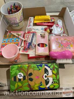 Kids items - Avon raccoon brush, Snoopy comb set, My Melody scratch paper set, stickers, Scooby Doo
