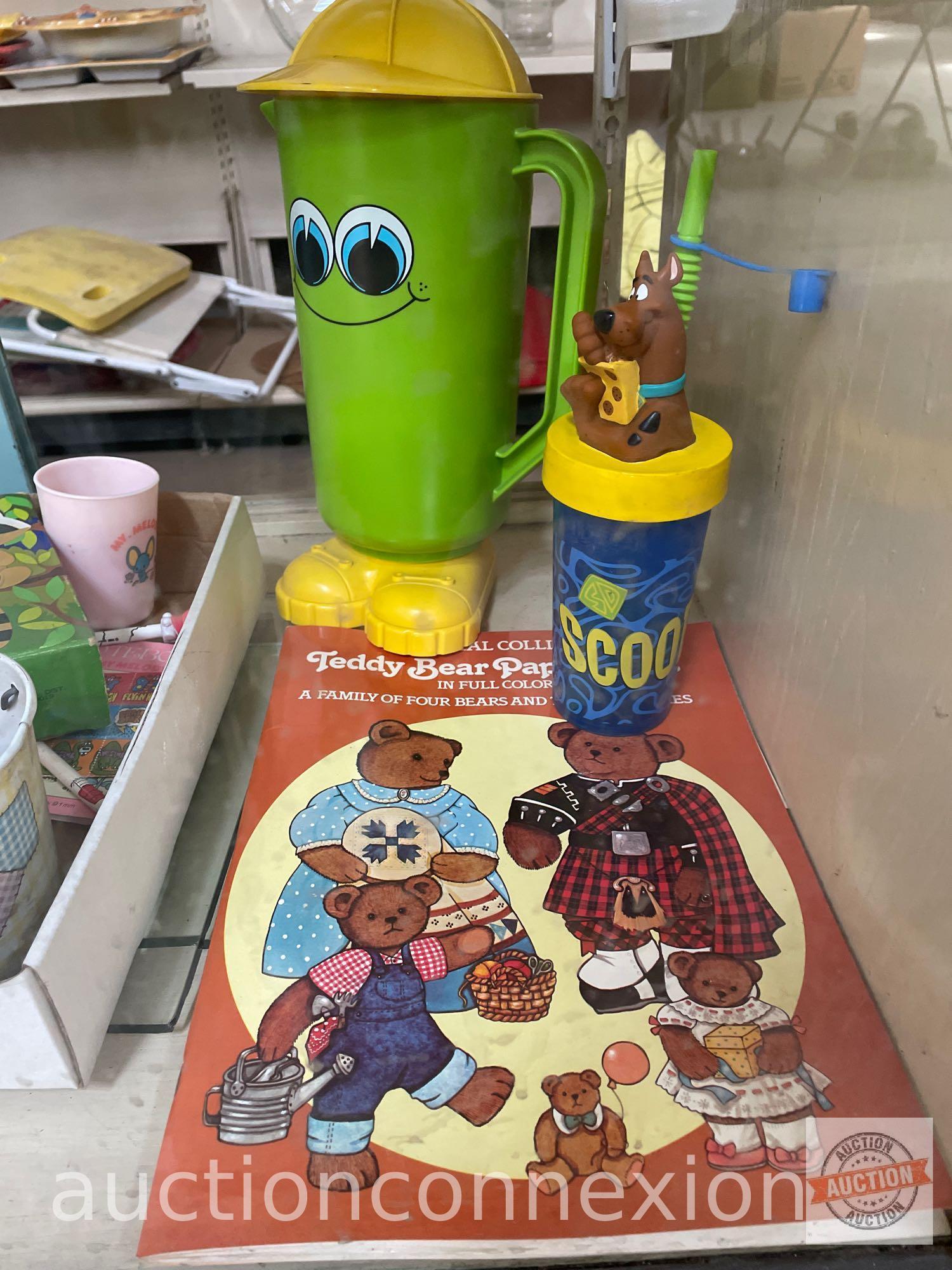 Kids items - Avon raccoon brush, Snoopy comb set, My Melody scratch paper set, stickers, Scooby Doo