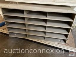 Metal office paper file sorter/storage, 15 cubbies, 34"wx12"dx18"h