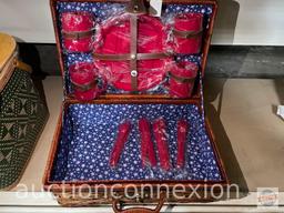 Picnic Basket with dishes & utensils, new in packages, 12"dx18"w