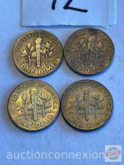 Coins - 4 Dimes - 1948, 1953, 1958, 1964 Eisenhower Dimes