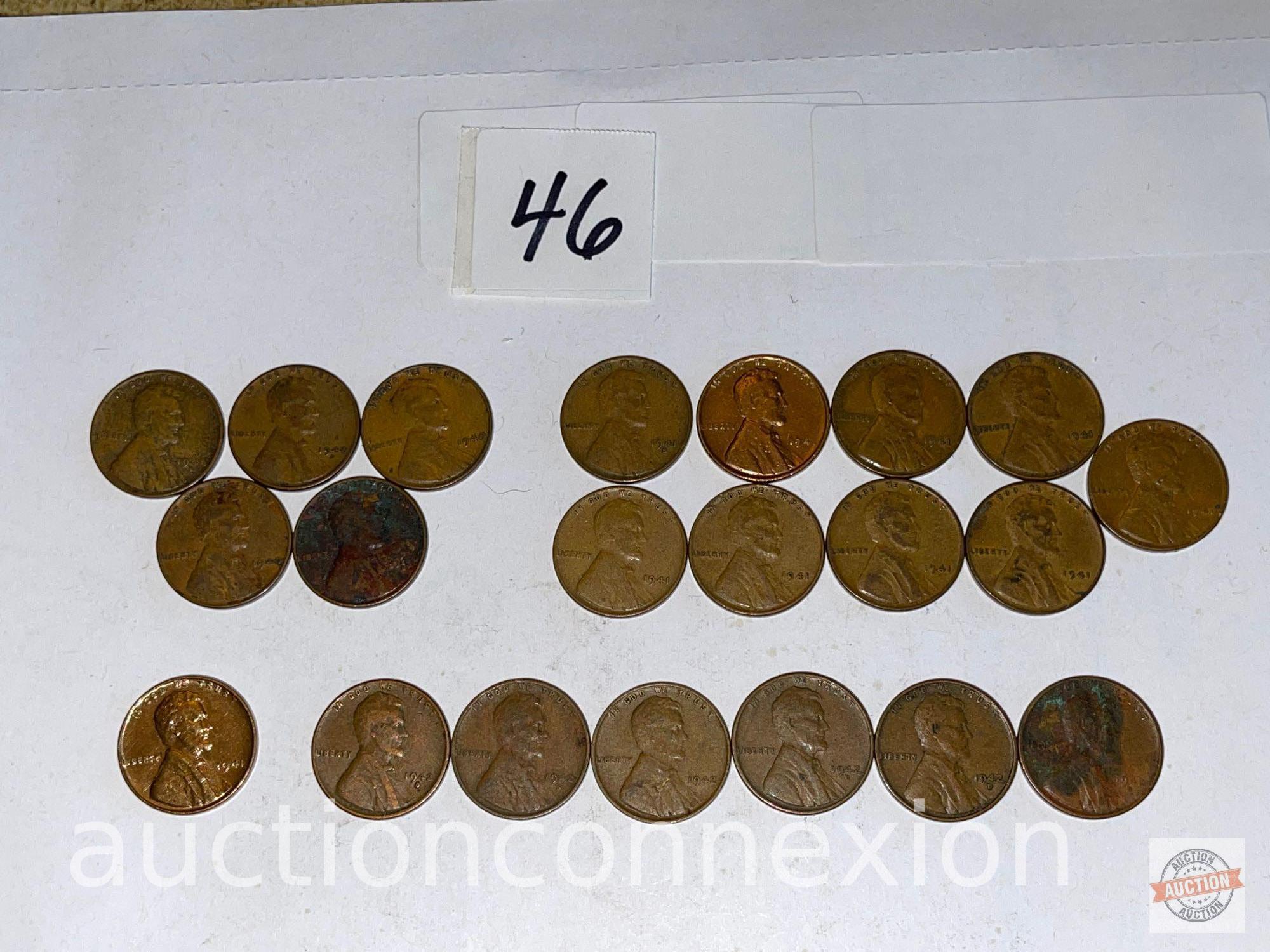 Coins - 21 Wheat Pennies - 5-1940, 10-1941, 6-1942