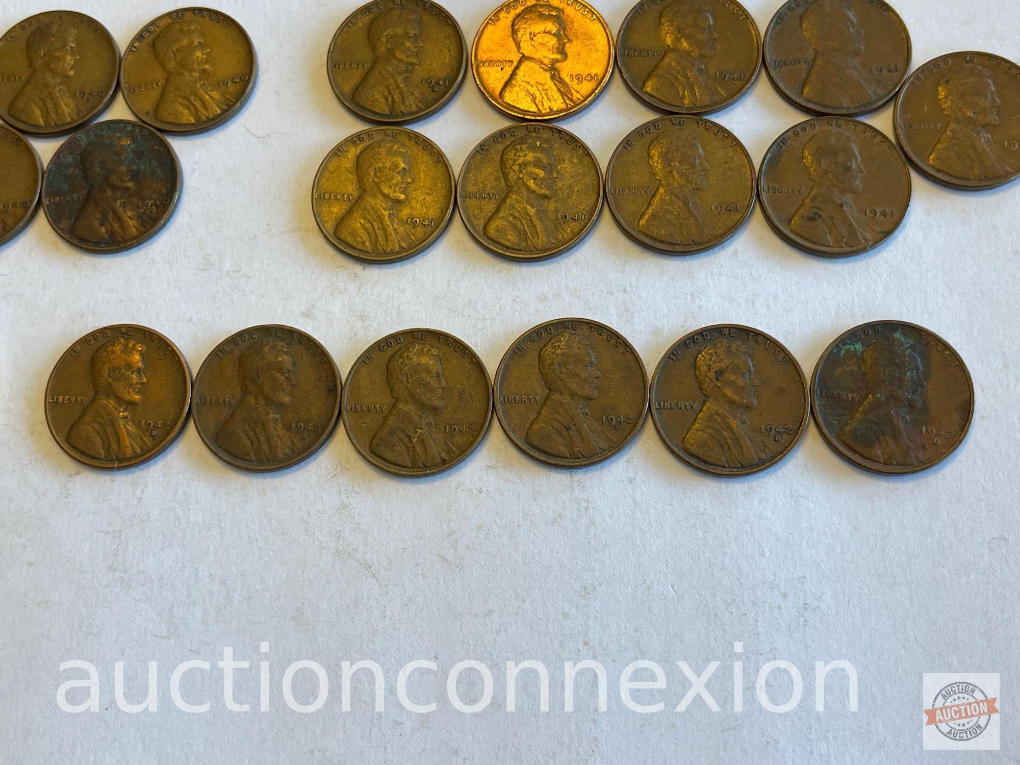 Coins - 21 Wheat Pennies - 5-1940, 10-1941, 6-1942