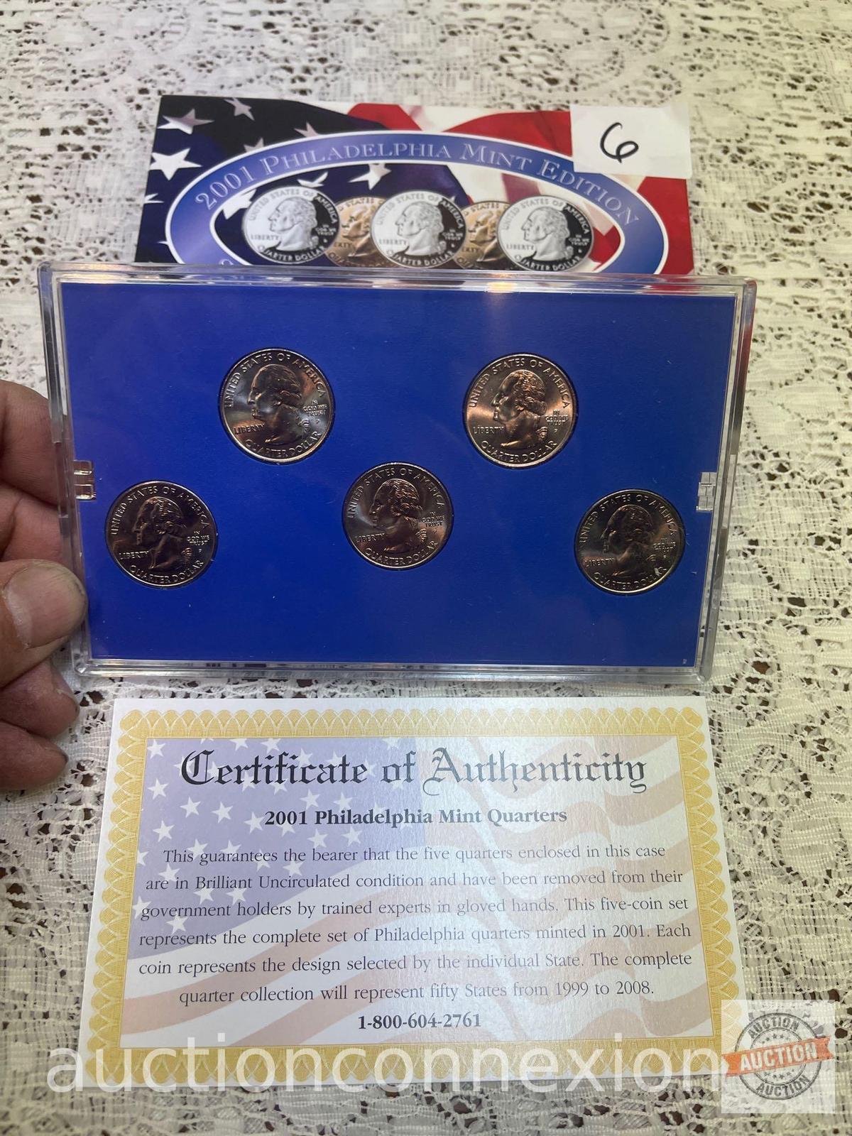 Coins - 2001 Philadelphia Mint Edition State Quarter Collections, NY, NC, RI, VT, KY