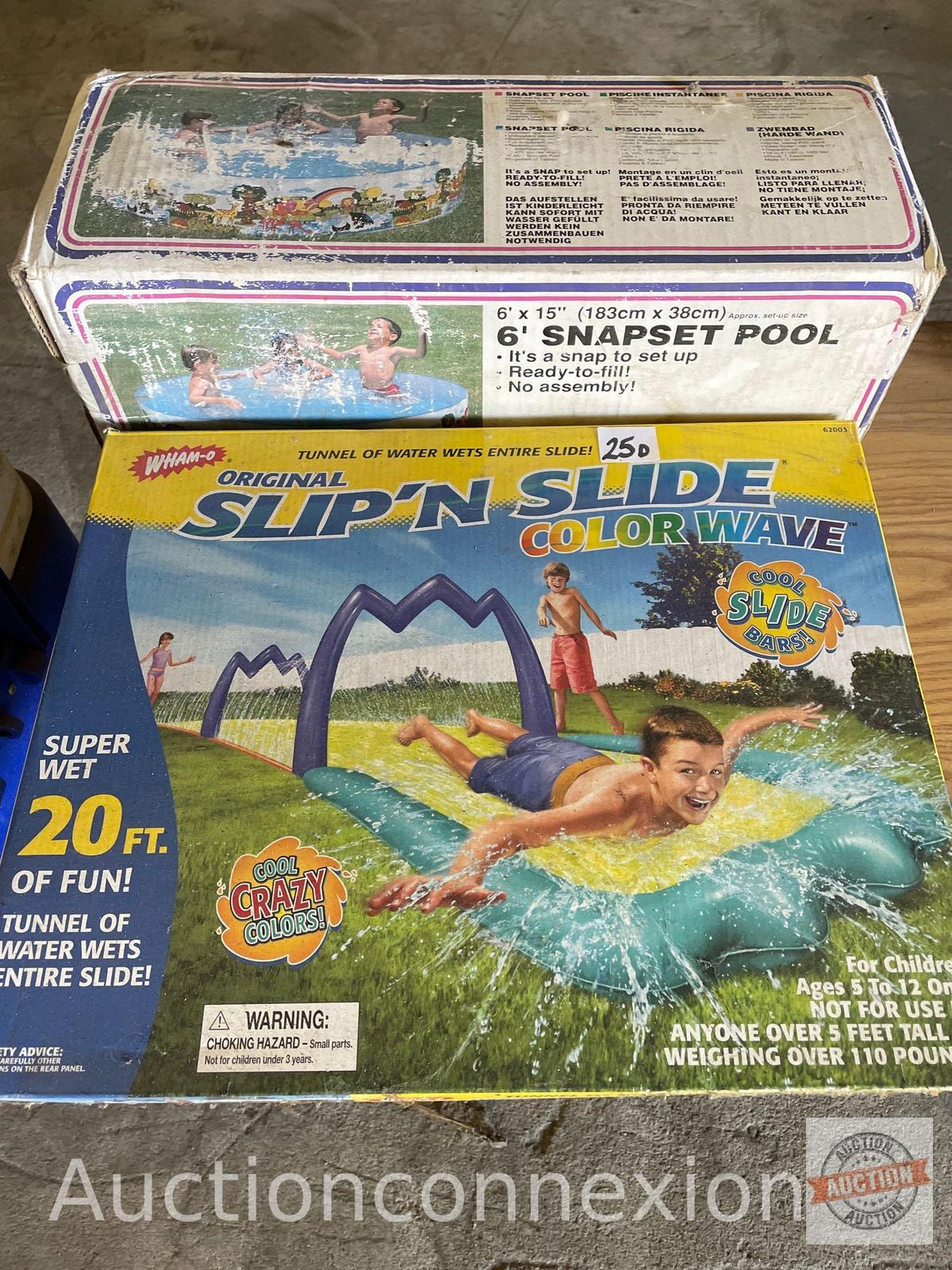 Toys - Slip'N'Slide color wave in box and 6' Snapset pool in box
