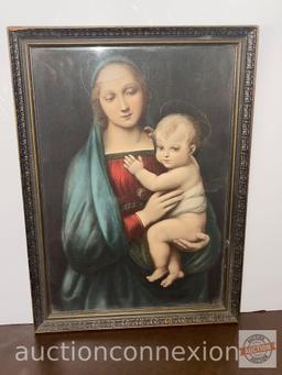 Artwork - "Madonna Del Granduca, in ornate frame, Raffaello, Firenze R. Galleria Pitti, 12.5"hx9"w