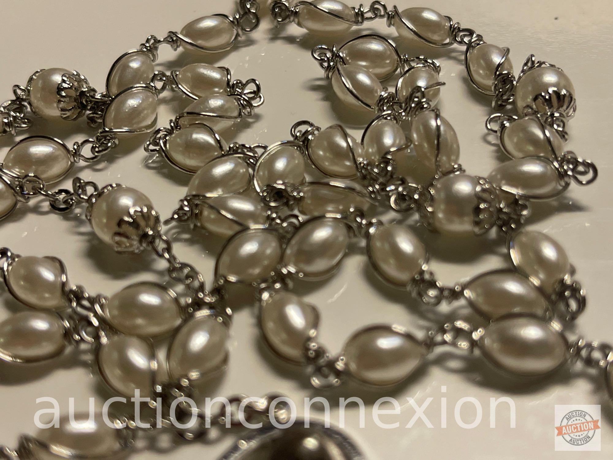 Jewelry - Rosary, Simulated pearls in encrusted wire wrap