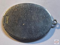 Scrimshaw - 2 - Resin oval pendant "Peterbuilt" by Barlow w/ fly fishing scene 1.75" and bone carv
