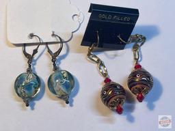 Jewelry - 2 pr. fashion earrings, art glass beads