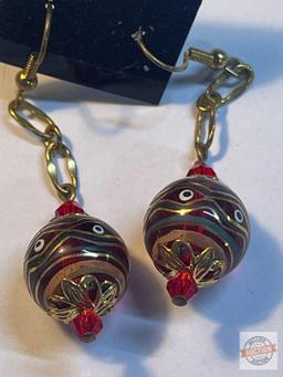 Jewelry - 2 pr. fashion earrings, art glass beads