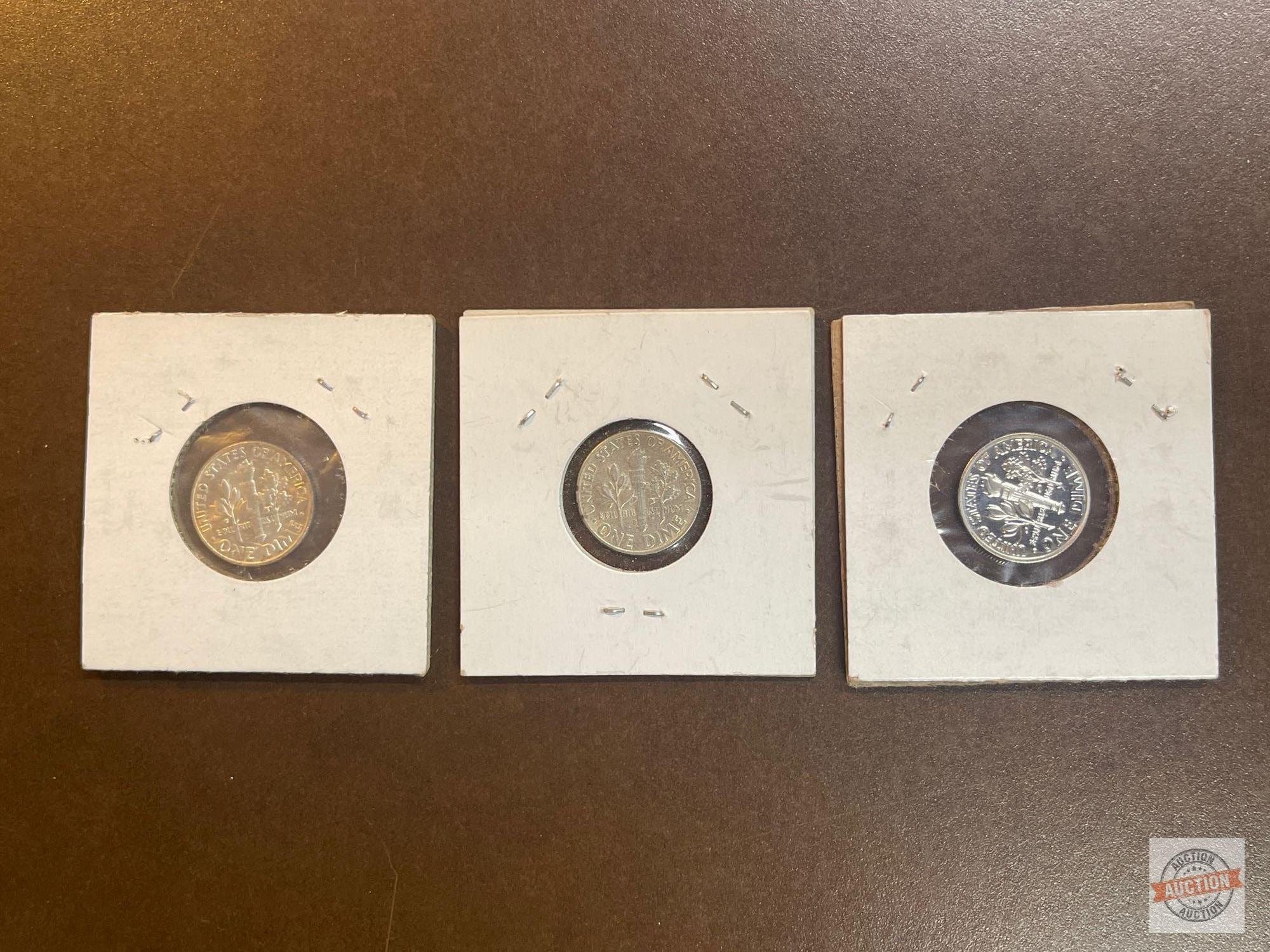 Coins - 3 US Dimes, 1964 -P Mint silver, 1964-D, 2000 -S Proof silver