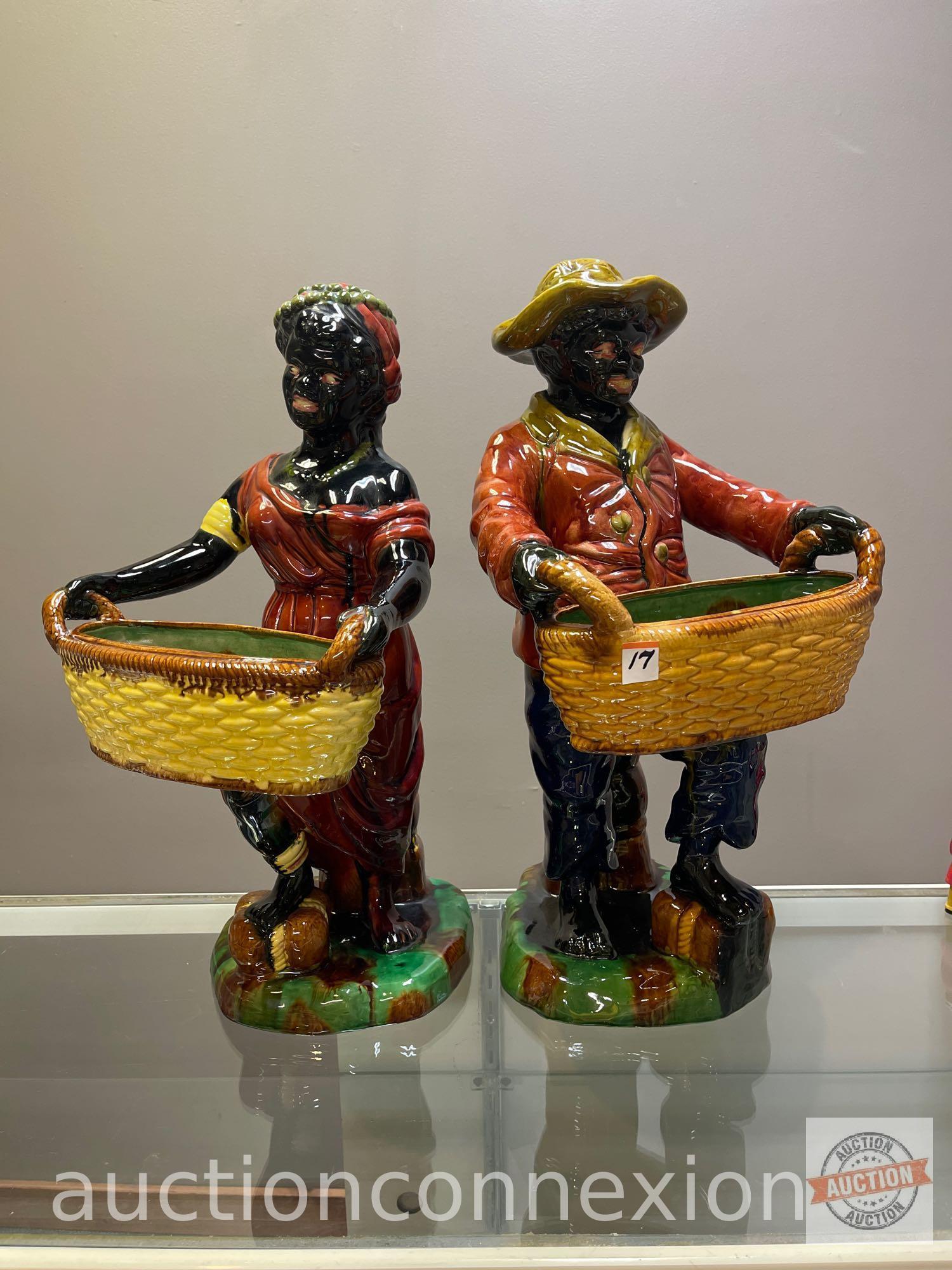 Black Americana - 2x's-the-money Large Majolica Harvest Figurines, 22"h