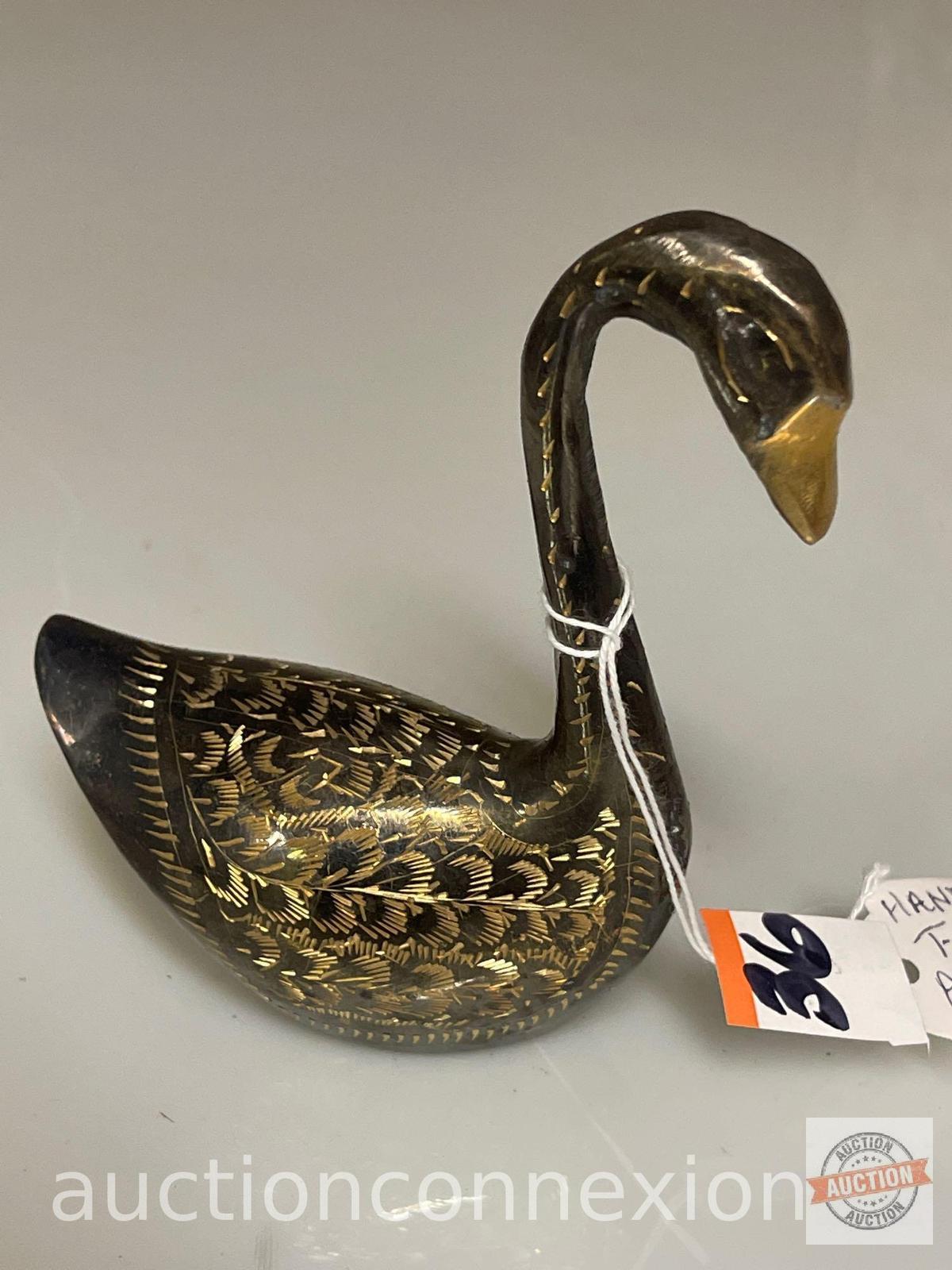 Swan, hand etched metal figure, Afghanistan, 4.25"h