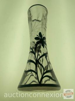 2 Vintage Bud vases - Silver overlay 6.5"h & crystal 8.5"h