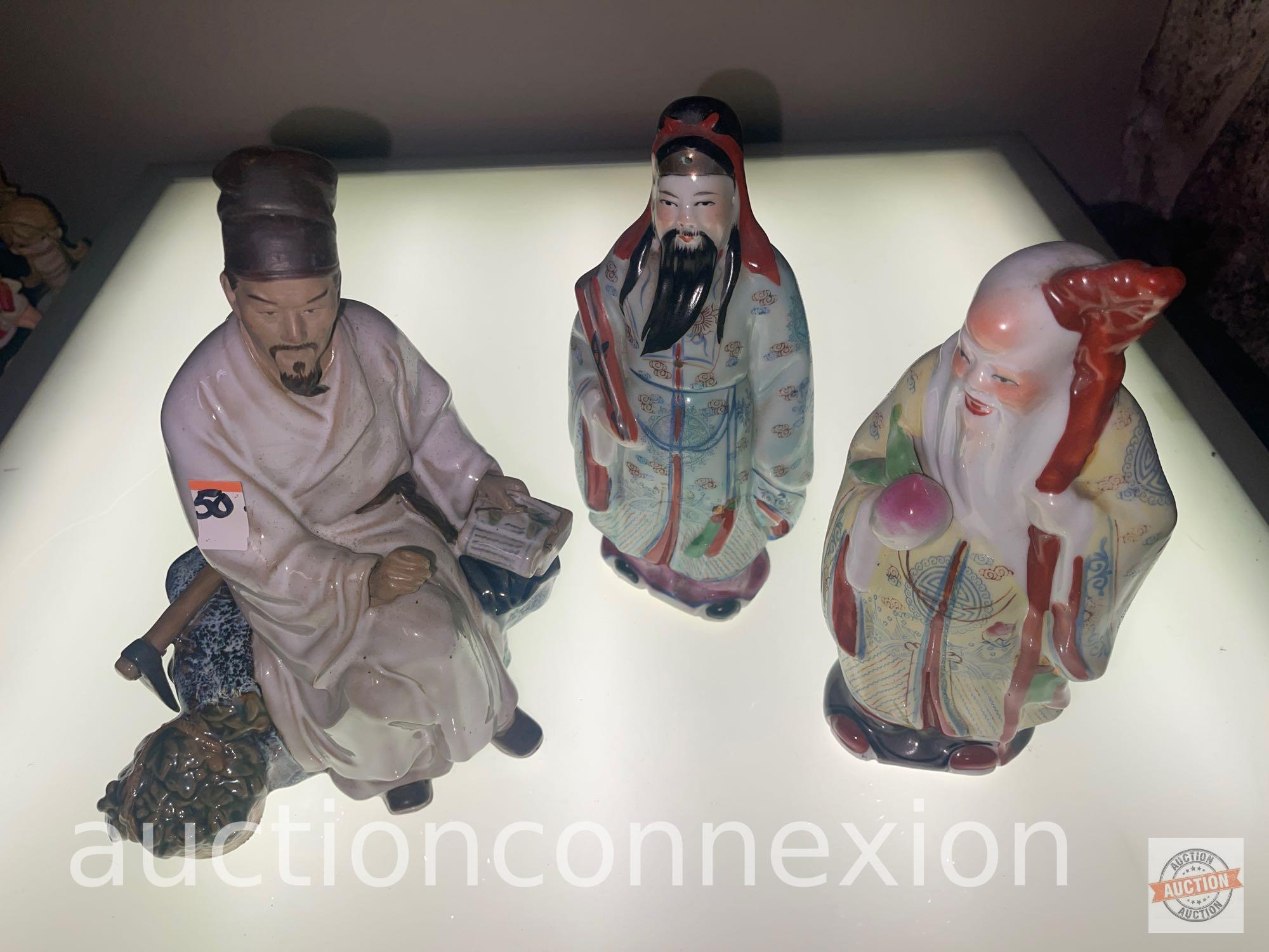 3 Asian Figural Figurines, 8"h, 8.5"h, 9"h