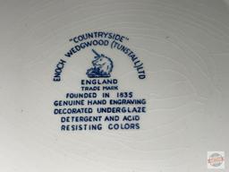 Dish ware - 3 vintage plates, Blue/white, 2 Genuine hand engraving, Countrypride Enoch Wedgwood 10"w