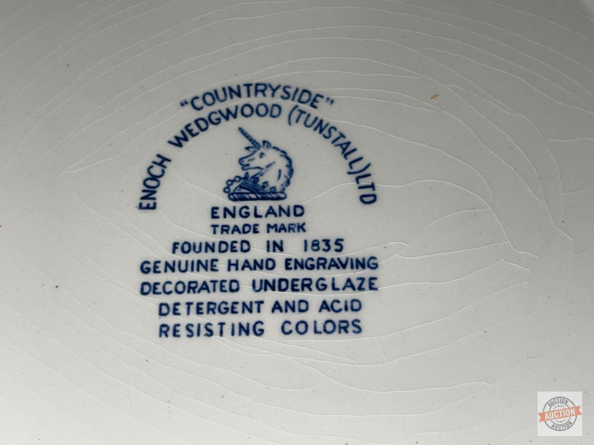 Dish ware - 3 vintage plates, Blue/white, 2 Genuine hand engraving, Countrypride Enoch Wedgwood 10"w