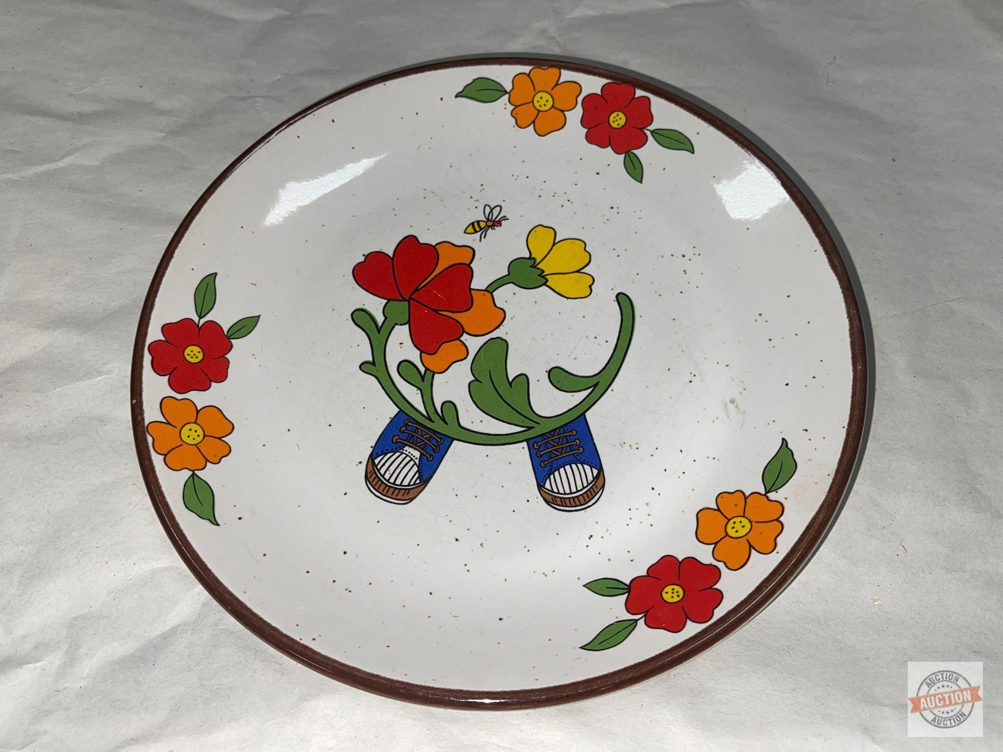Dish ware - 4 Plates, Currier & Ives design 7 5/8"w and Takaheshi Peony in Glaze 7.5"w, Green Harmon